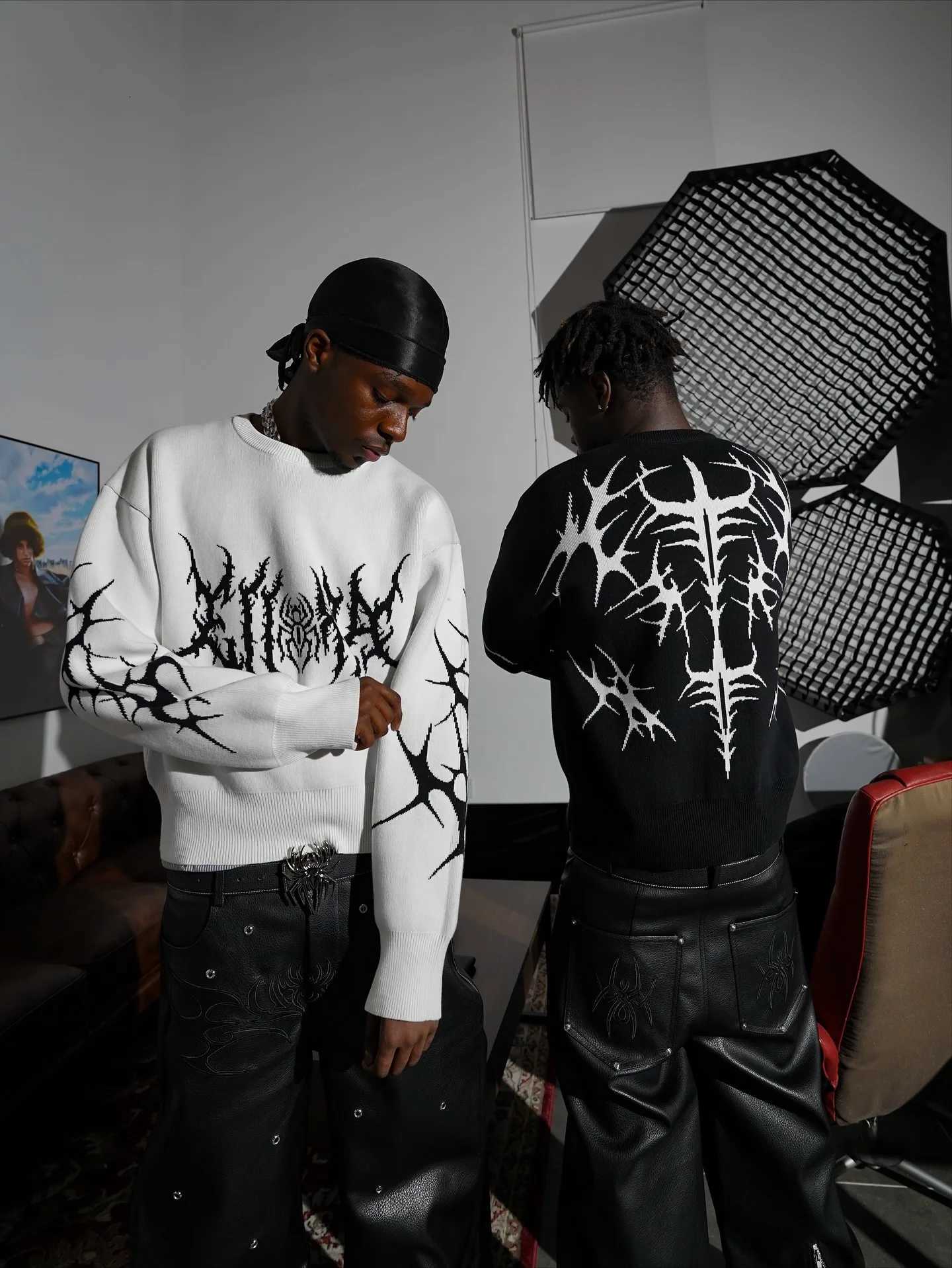 Sweaters Y2k Men's Gothic rock spider Letter print Dark Aesthetic punk Grunge Harajuku style unisex loose Sweater vintage High Street Camisolas
