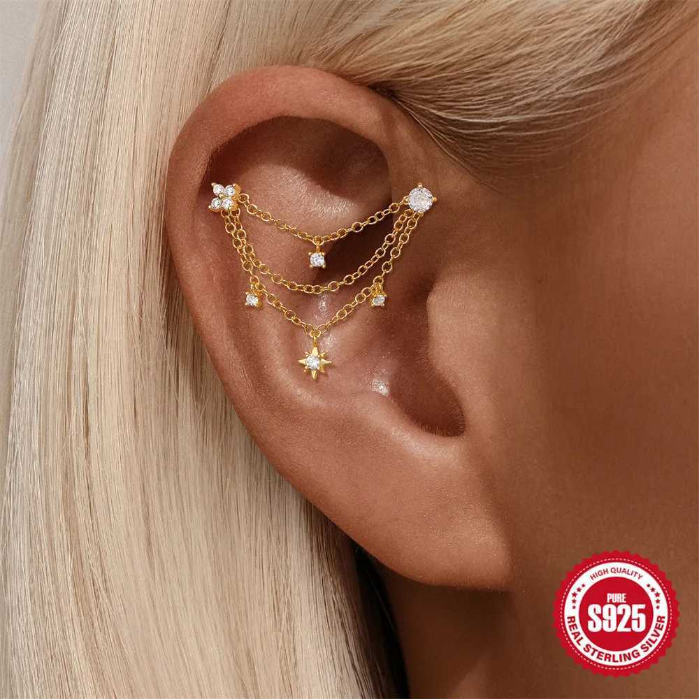 Silver Stud AIDE 925 Sterling Kite Stone Zircon Flat Head Internal Thread Piercing For Women Star Chain Tassel Accessories Jewelry N260923