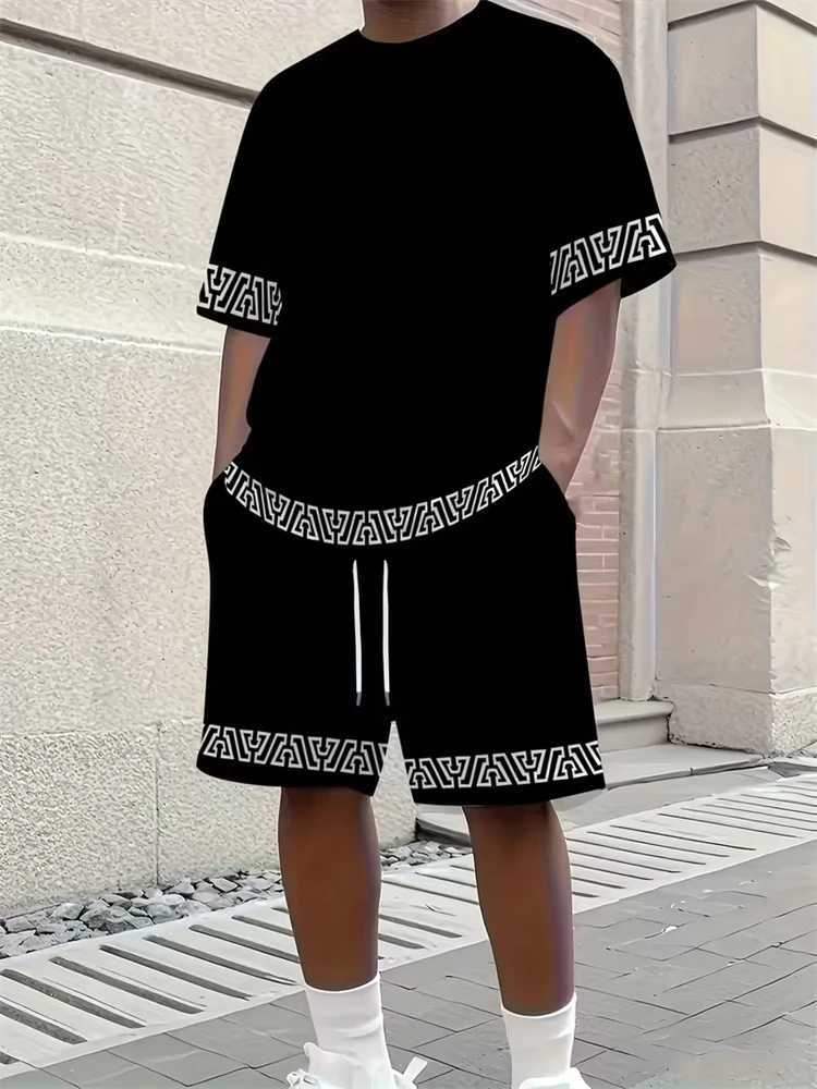 2026 New Spring/Summer Simple Letter 3D Printed Men's Casual Short-sleeved Set Simple Daily Casual Men's 2pcs Set 2XS-6XL T260924