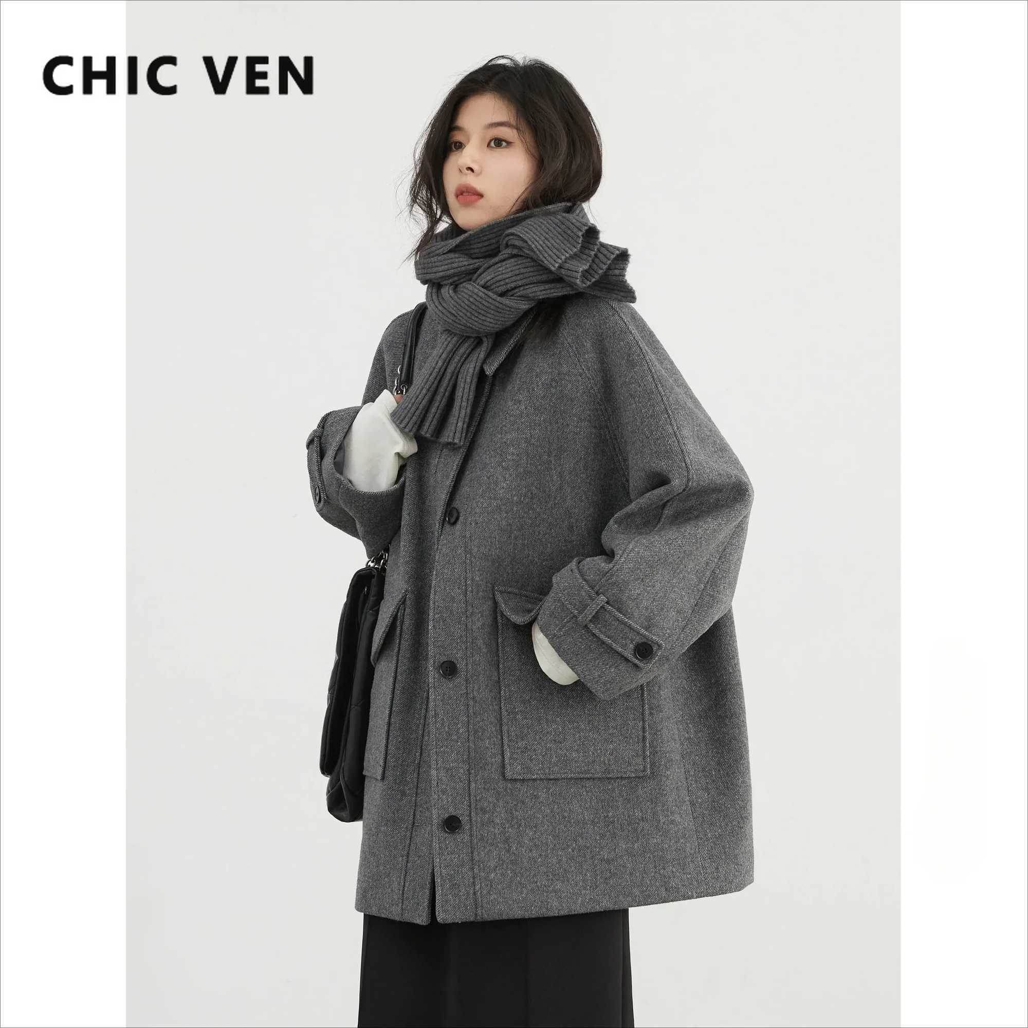 CHIC VEN Women Woolen Coat Casual Single Breasted Long Loose Solid Female Woolen Overcoat Ladies Outerwear Autumn Winter 2024 Z260924