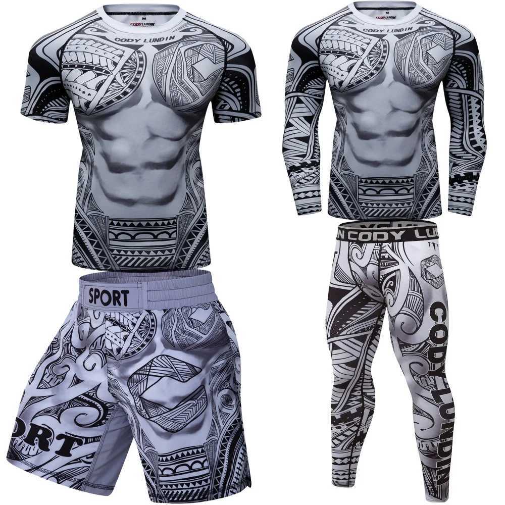 Men's Sport Compression Suit Running Set MMA Boxing Shorts Rashguard Workout Gym Clothing Sportswear Training Fitness Tracksuit T260924