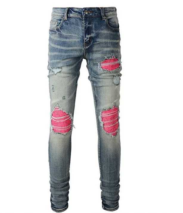 Hole Jeans Men Patchwork Ankle Length Trousers Washed Denim Pencil Pants Mid Waist Vintage Distressed Autumn Street Denims S260924L33F
