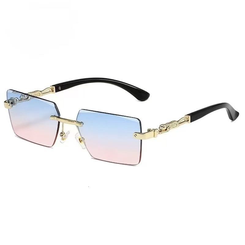 High-End Designer Sunglasses 2024 New Square Fashion European And American Style Frameless Leopard Decoration Personality Cut Edge PC Lens Sunglasse