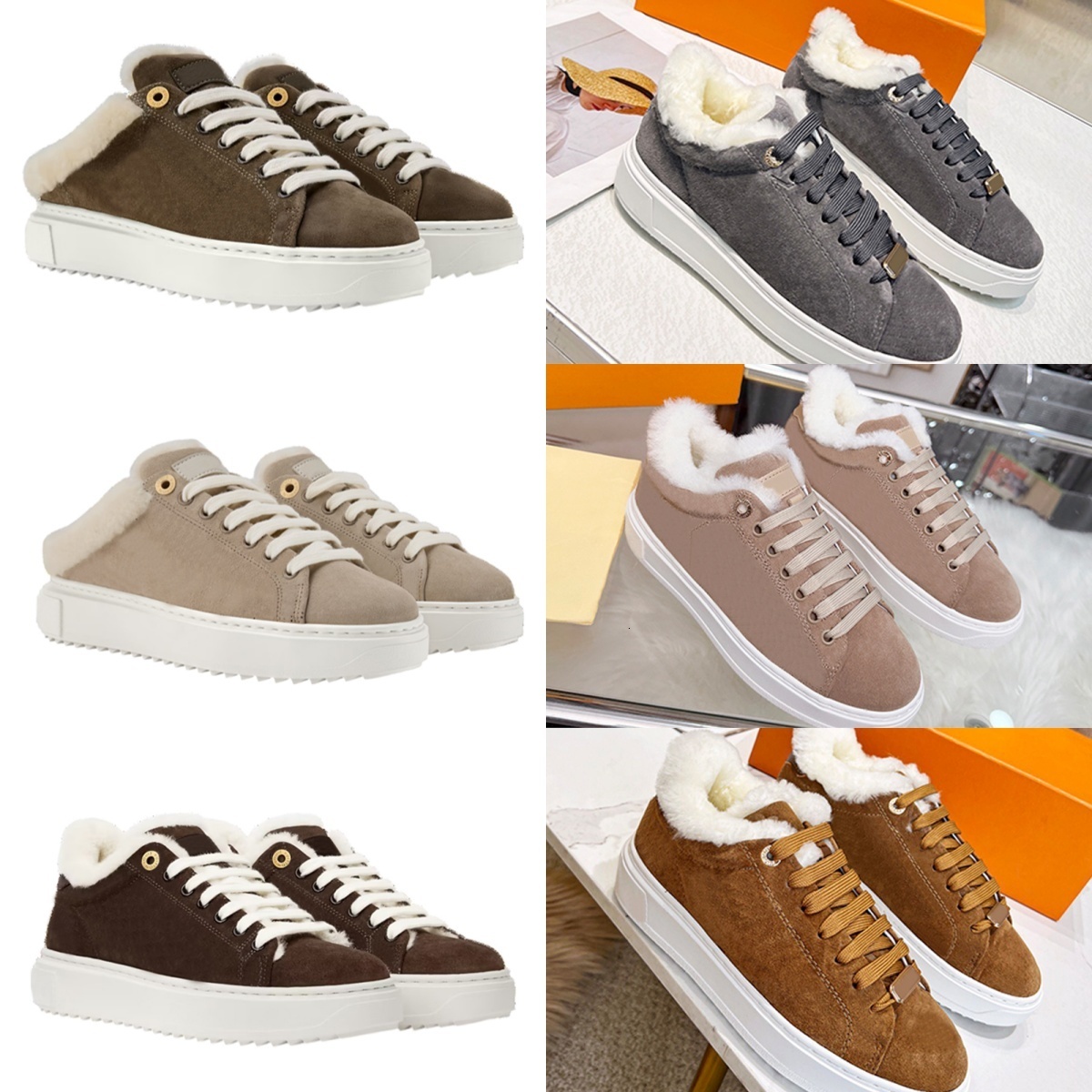 Baskets de luxe à plateforme doublées de peau de mouton pour femmes, chaussures d'hiver chaudes et confortables décontractées à semelle épaisse,