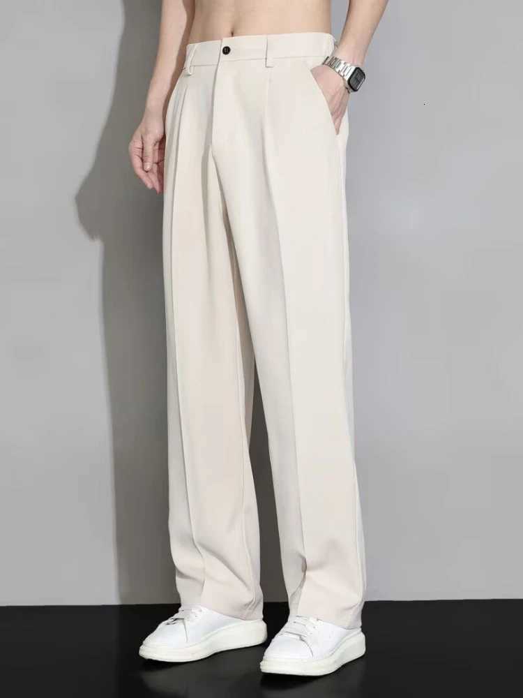 Men's Pants Harajuku Straight Trousers Men Loose Beige White Wide leg Ice silk Summer Casual Pants Work wear Suit Pants Streetwear H260924