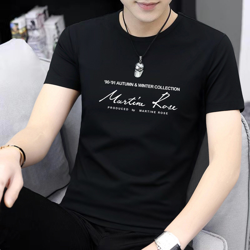 Men's summer short-sleeve T-shirt, black casual top, half-sleeve, slim fit, stretchy, plus size, thin short shirt, sweatshirt