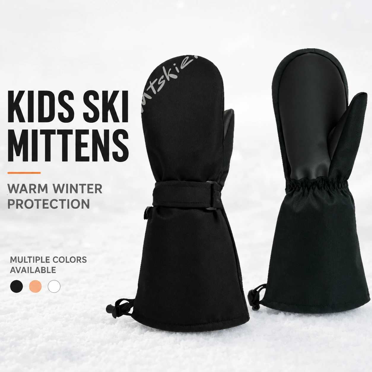 Ski Gloves Kids Ski Mittens Waterproof Windproof Warm Fleece Lined PU Palm Outdoor Winter Cycling Snowboard Gloves for Boys Girls Q260923