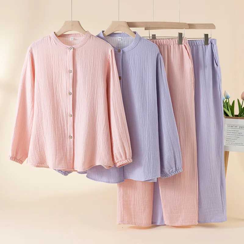 Women's Sleep Lounge 2026 New Spring And Autumn Couple's Pajama Set 100% Cotton Men's And Women's Long Sleeve Long Pants Solid C