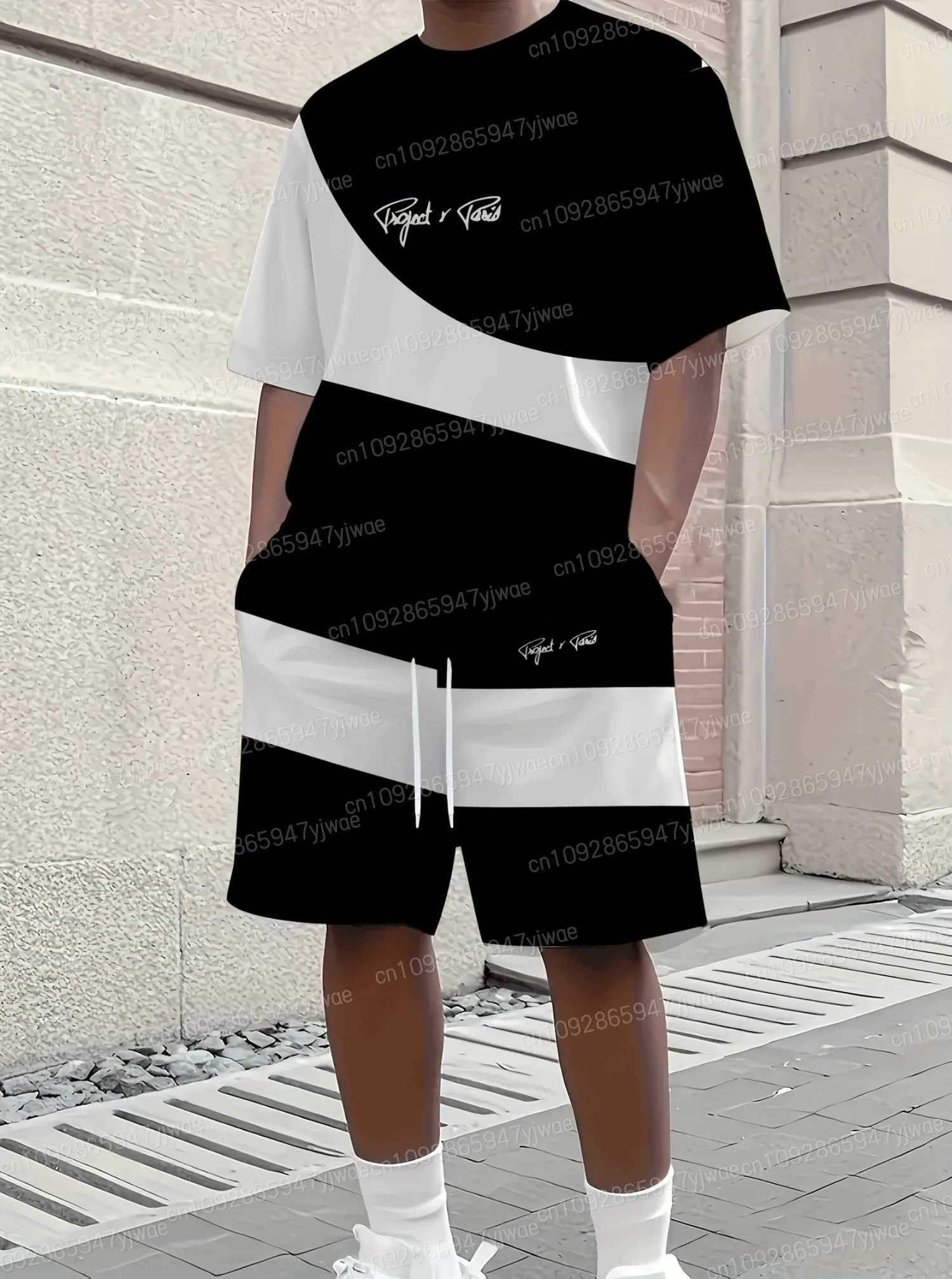 Summer Men Color Blocked Stripes Men's 2 Pieces Set Adult Sportswear Fitness Set Men's Tracksuit 2 Pieces Set Oversized Clothes T260924