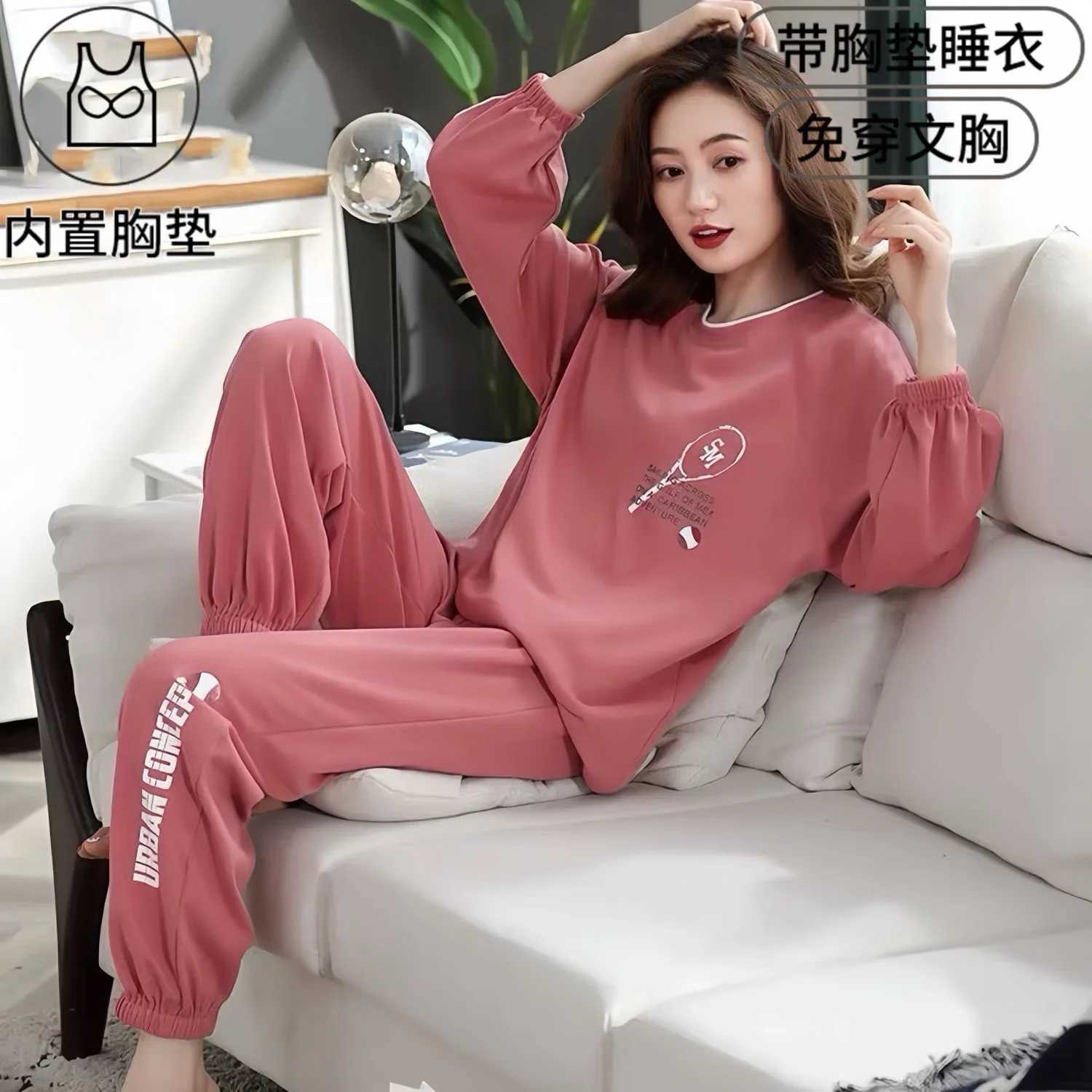 Women's Sleep Lounge Spring Autumn Womens Cartoon Pajama Sets Sleepwear Print Nightwear PJ Homewear Women's Simple Casual Suits Big Size 2