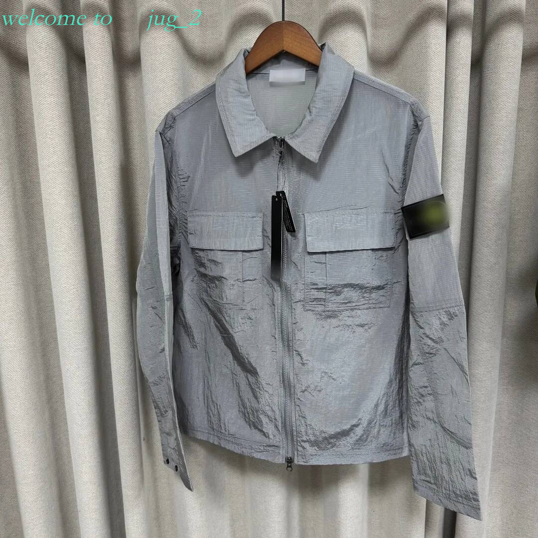 stone Coat jacket 2026 new style stone Men's Nylon Ripstop Overshirt Jacket with Arm Patch Multi Pocket Full Zip Casual Windbreaker stone b59