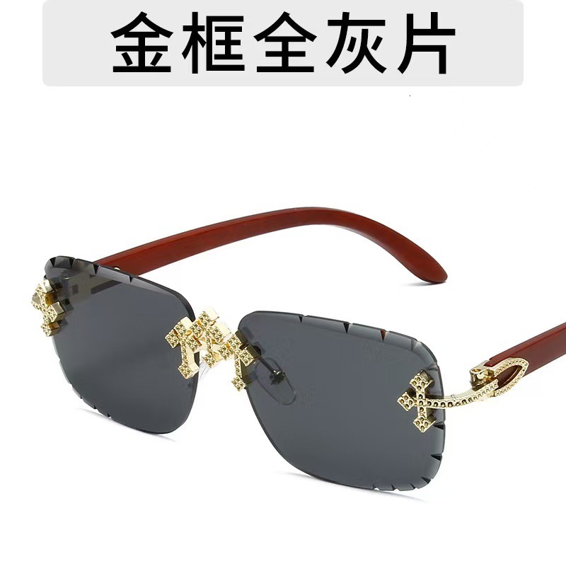 Luxury Brand Designer Sunglasses 2025 New Model Personalized Frameless Beveled Edge Metal Square Sunglasses With Lace Trim, Trendy And Versatile, Fo