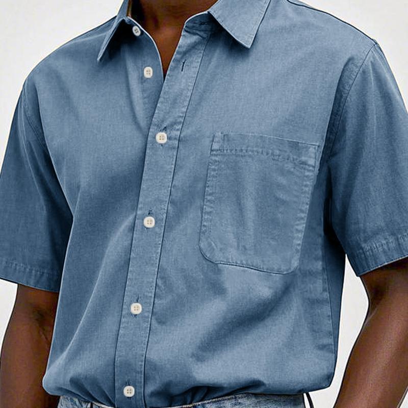 Chemise boutonnée à manches courtes en coton lavé pour hommes, couleur unie, poches décontractées, hauts d'été respirants, grande taille S-5XL