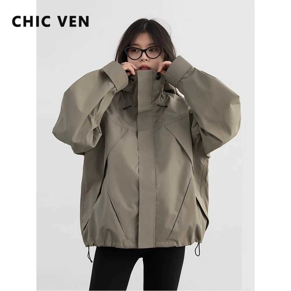 CHIC VEN Women Jacket Loose Solid Outdoor Jackets Casual Sports Hooded Short Coat Windproof Female Clothing Autumn Winter 2024 Z260924