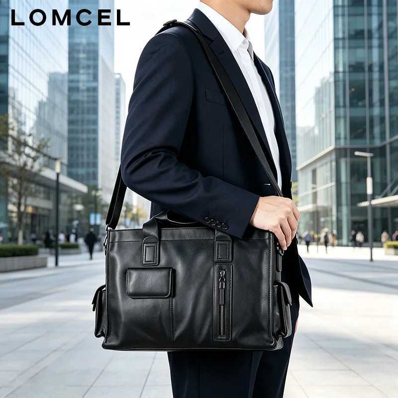 Briefcases LOMCEL P116 fashionable handbag genuine leather business casual briefcase with large capacity 16 inch computer single shoulder H260923