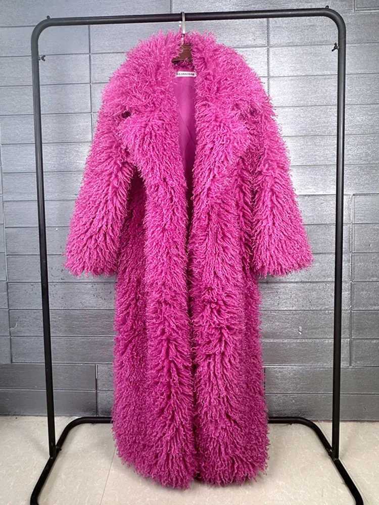 X-Long 130cm Lapel Mongolian Fur Coat Woman Thick Warm Fluffy Faux Fur Jacket Woman Coats Winter Clothes Furry Outerwear D260924