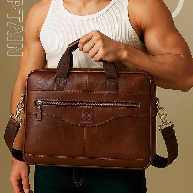 Briefcases Men's Genuine Leather Briefcase Premium Quality Large Capacity Shoulder Bag Business Laptop Bag Handbag Crossbody Bag H260923