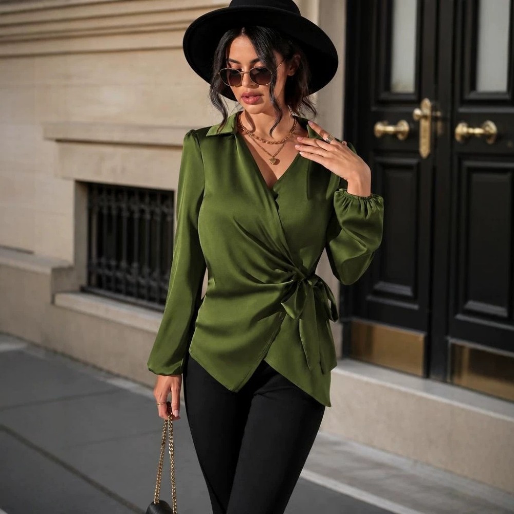 Spring Winter Women Long Sleeve Shirt New Design Lace Up Waist Blouse