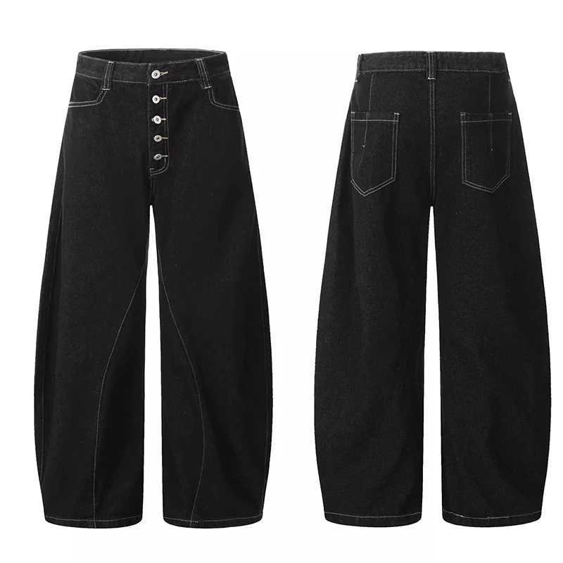 Spring Autumn Solid Color Men's Denim Trousers Button Design Niche Cleanfit Curved Knife Pants Wide Leg Simple Male Jeans Simple S260924ZCDO