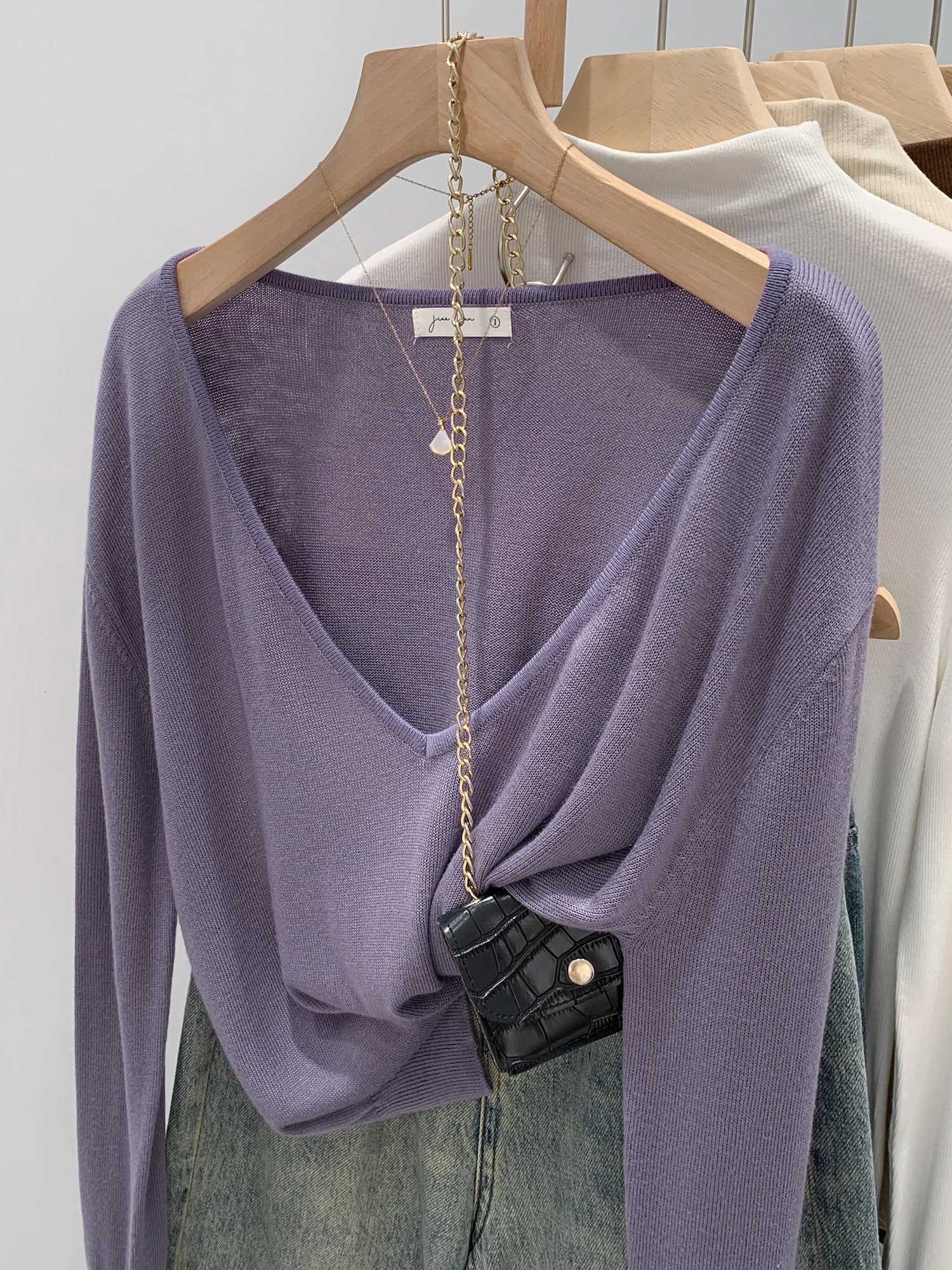 Women's Sweaters Slimming V-Neck Long Sleeve Knitted Sweater Women's Loose Fit Style Korean Fashion Autumn New Arrival Single Piece H26092