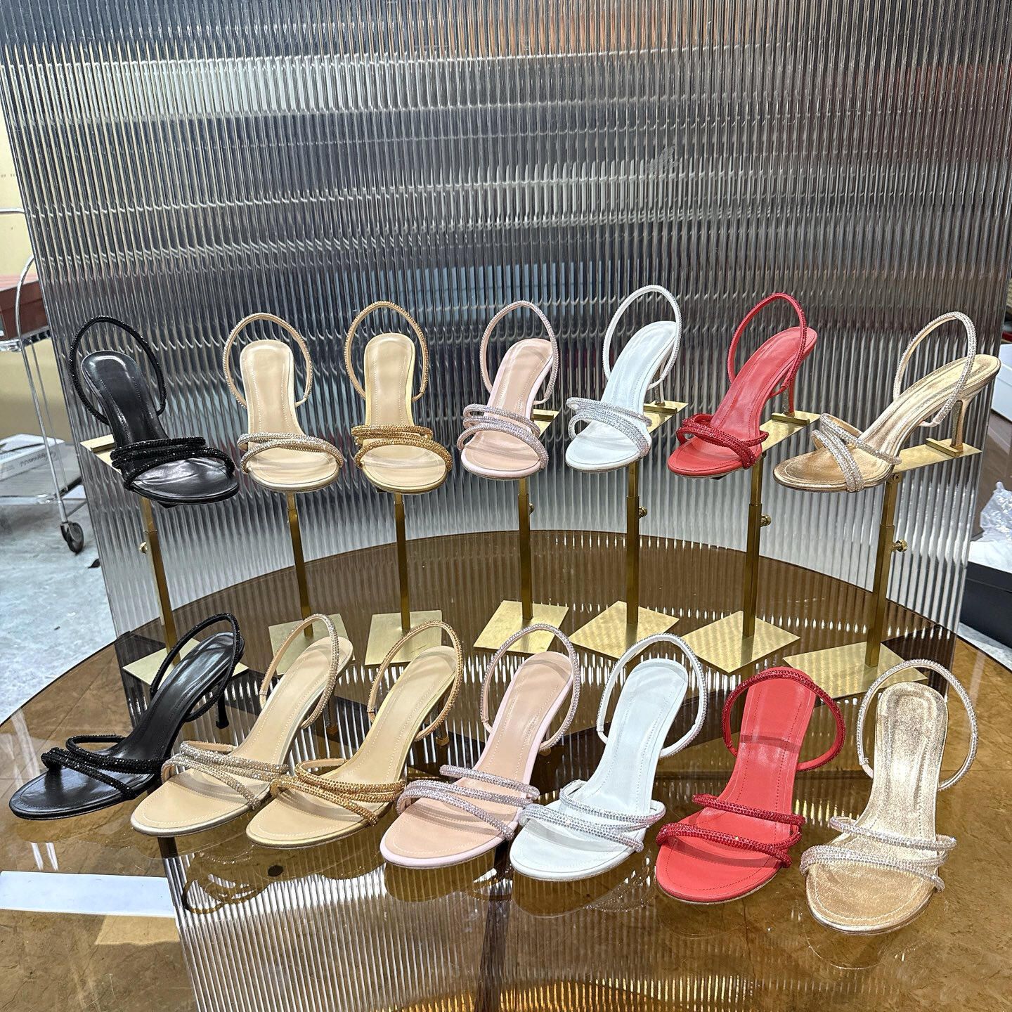 Top quality Women Luxury Designer Summer Open Toe Rhinestone Sandals Floral Ankle Wrap Strap Stiletto High Heel travel Sexy Evening Dress Shoe Weddi