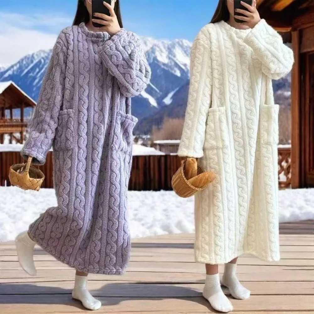 Lounge Donna Sleep Robe da donna Accappatoio lungo in peluche Accogliente pigiama invernale per la casa Morbido pile di corallo Kimono Robe per le d