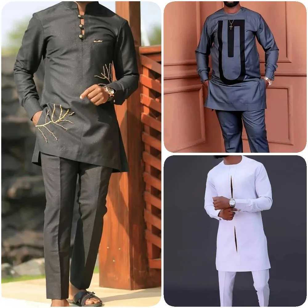 2023 African Men Dashiki Long Sleeve 2 Piece Set Traditional Africa Clothing Striped Men's Suit Male Shirt Pants Suits (M-4XL) T260924