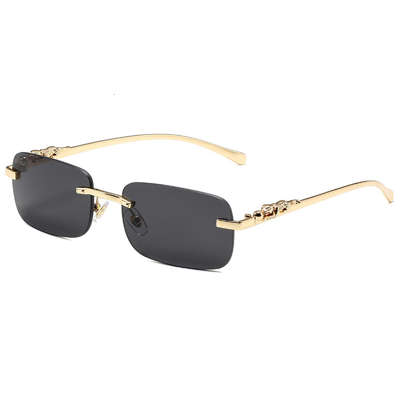 Luxury Brand Designer Sunglasses New Frameless Square For Men And Women Retro Cheetah Decorative Leopard Head Metal Sunglasses