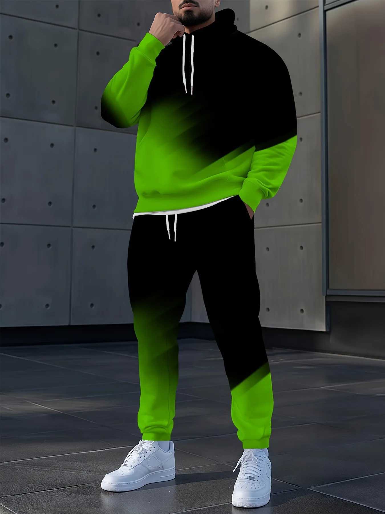 Fashion Gradient Color 3D Printed Hoodies Pant Sets Men's Casual Sweatshirts Sweatpants Two Piece Suits Man Tracksuit Clothing T260924