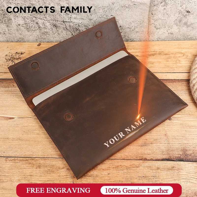 Briefcases CONTACTS FAMILY Genuine Leather Laptop Case for MacBook Air 13 M4 M3 M2 M1 Pro 14 inch Computer Sleeve Bag Briefcase Vintage H260923
