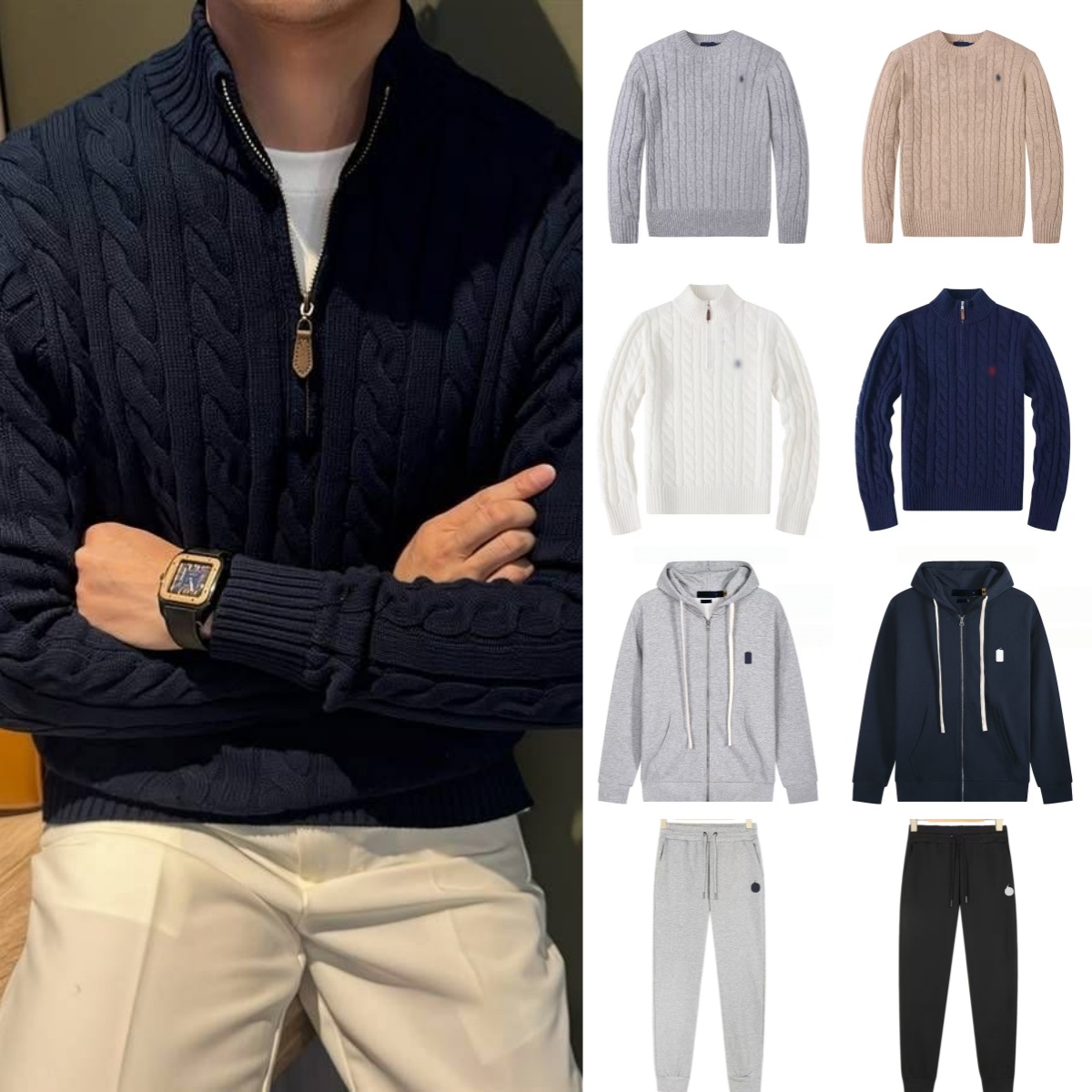 NEW polo ra1phd laurend men designer cardigan men knit sweater polo quarter zip long sleeve designershirt pull homme mens pullover half zipper luxur