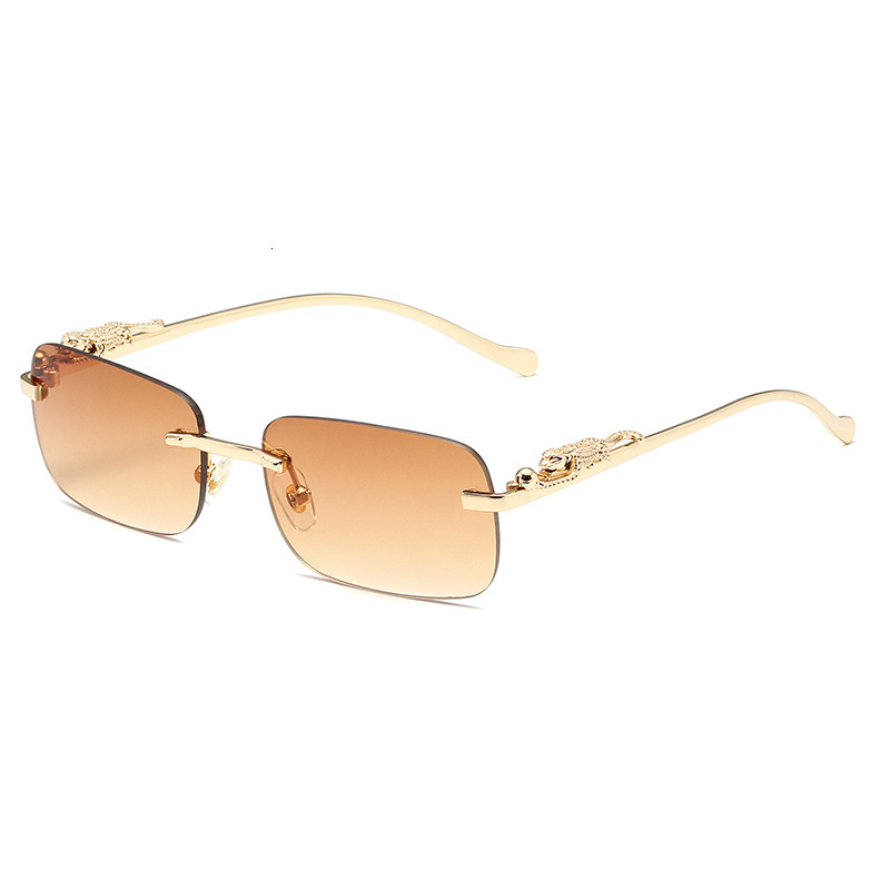 Brand Luxury Designer Sunglasses Cheetah Decorative Frameless Square Colorful Men And Women Retro Leopard Head Metal Sunglasses Glasses Wholesale
