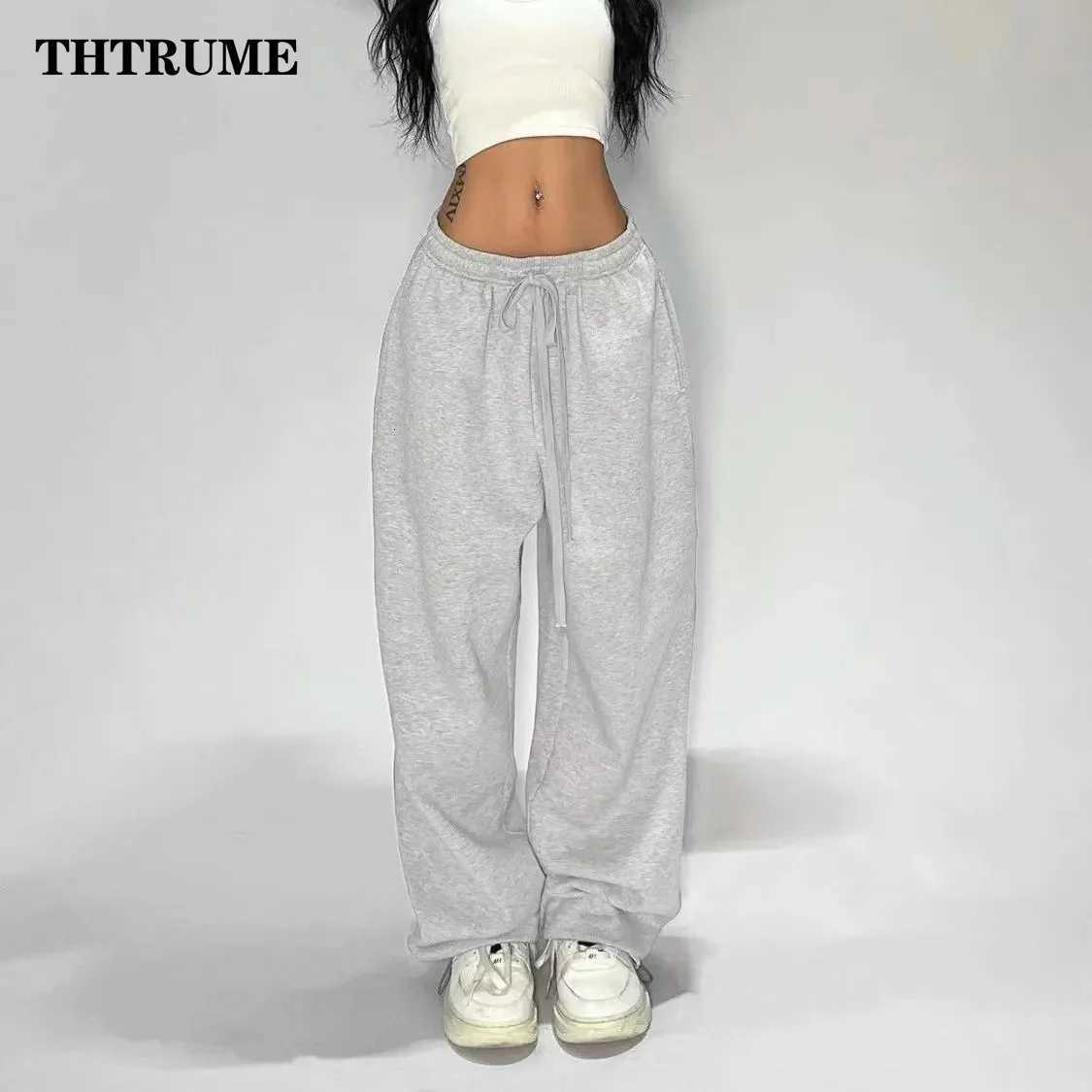 Men's Pants Casual Women Solid New Pant Fashion Summer Oversized Vintage Pocket Drawstring Wide Leg Pants Elegant Loose Baggy Chic Trousers H26