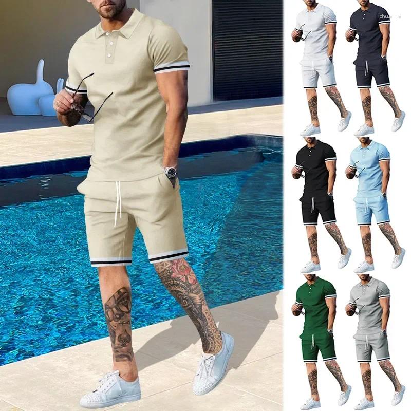 Men's Summer Casual Suits Sets Short Sleeve Polo Shirts And Shorts Two Piece Sports Beach T-shirt For Men