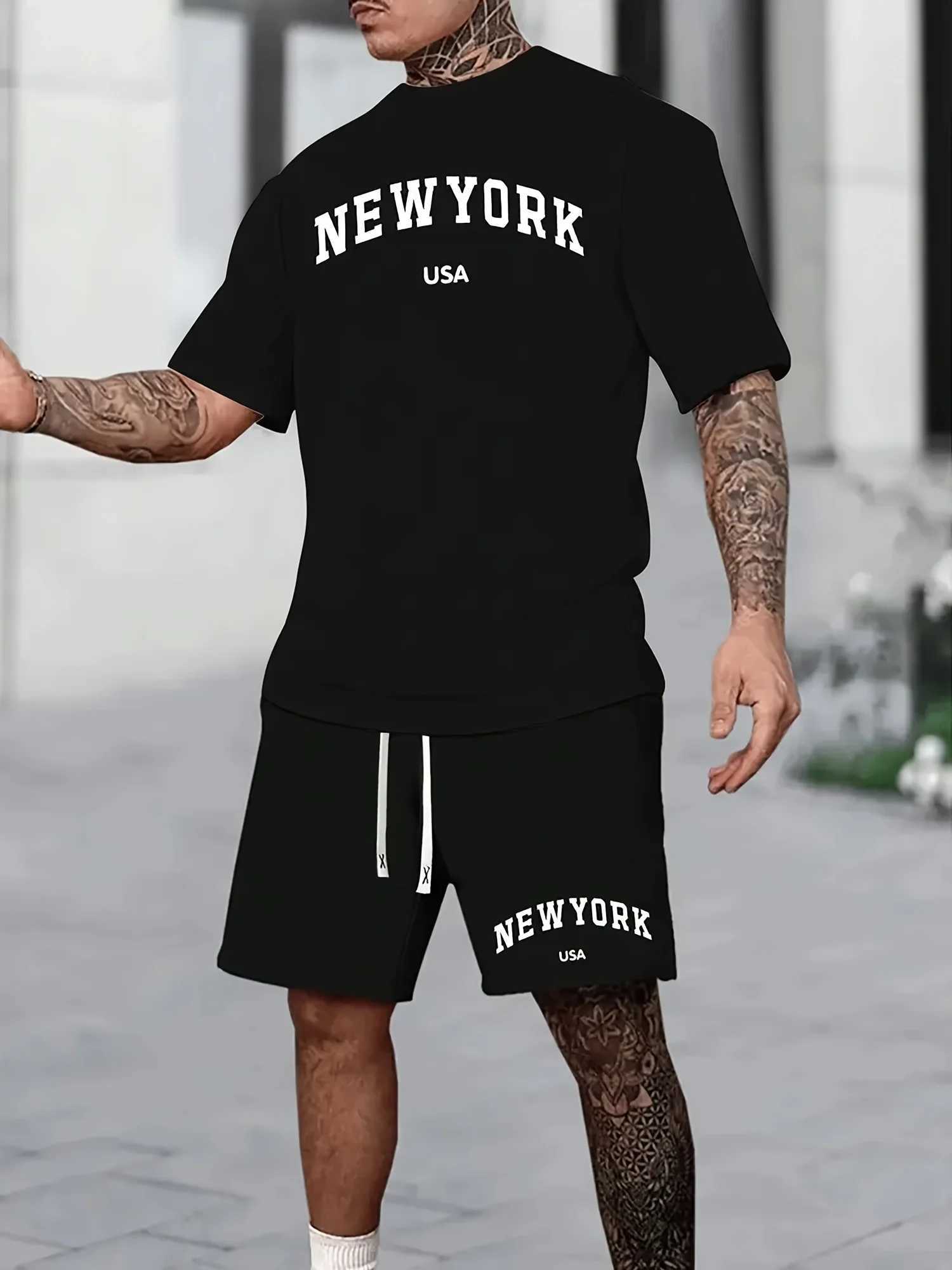 New York Print Sports Short Sleeve Shorts Set Outdoor Oversized Casual Men's T-shirt Top Shorts Clothing Summer T Shirt For Man T260924