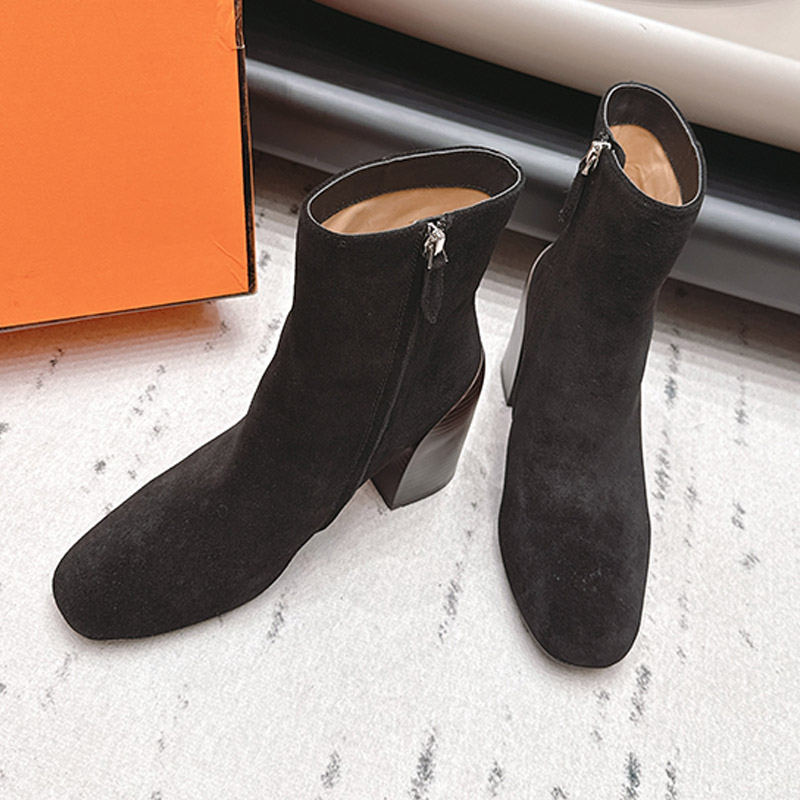 Designer Novita 60 Ankle Boots Noir Color Ankle Boot Nappa Womens Booties Black Smoked Brown Gradient Leather Heel Autumn Winter Formal Boots