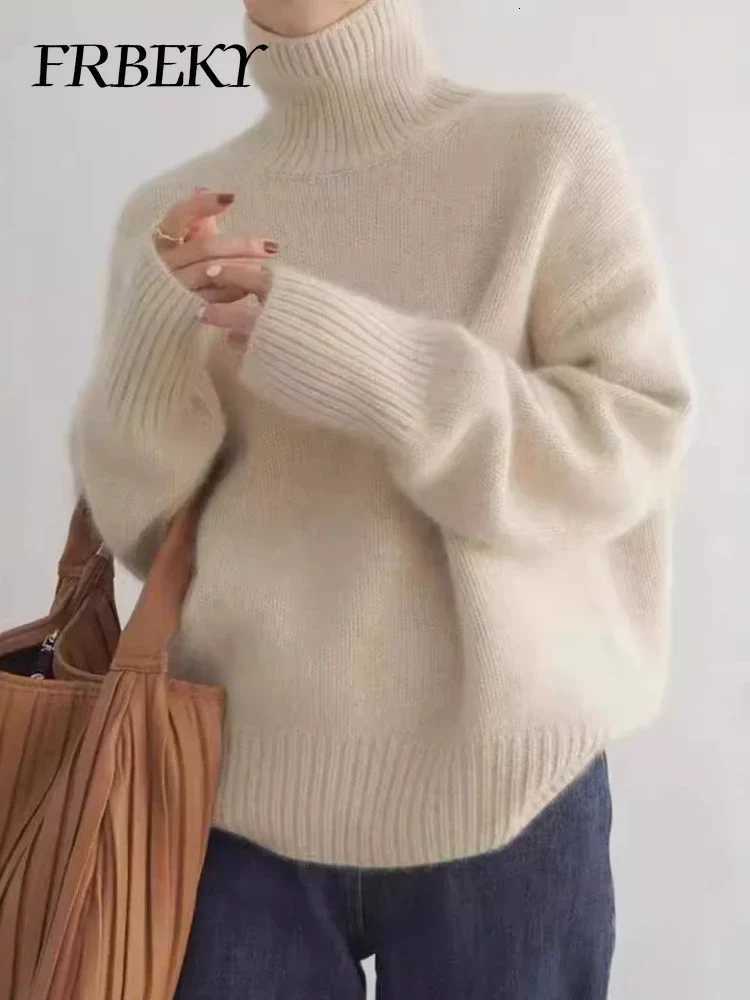 Women's Sweaters Women's Sweater Autumn Korean Fashion High Neck Knitted Jumper Solid Colour Loose Long-sleeved Knit Sweater Female Clothi