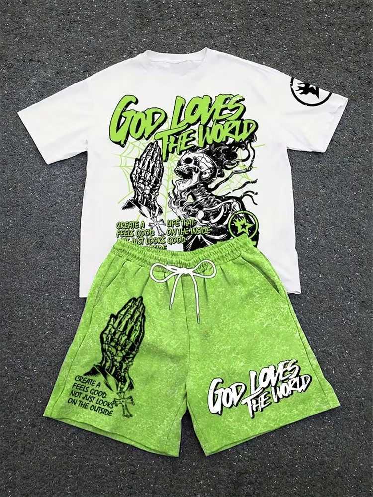 Spring And Summer American Trend 3D Printed Skull Men's Round-neck Top And Shorts Hip-hop Style Trendy And Cool 2pcs Set T260924