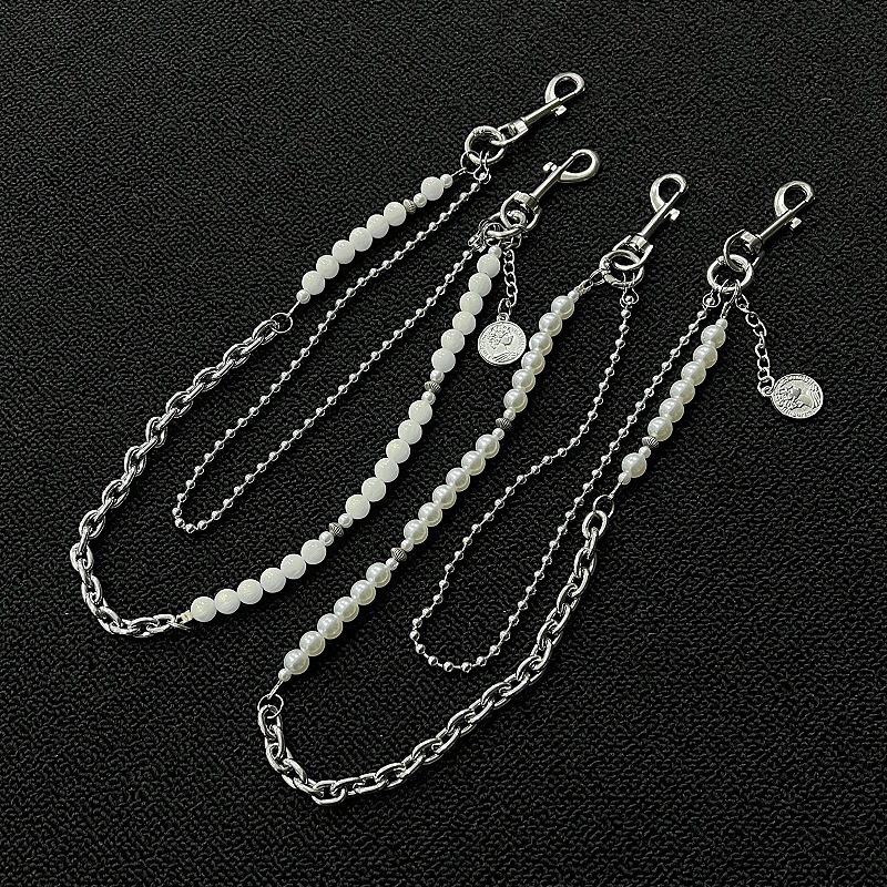 Ainworth high-end pearl metal double-layer pants chain, a versatile trendy hip-hop style both men women, perfect for European and American fashion