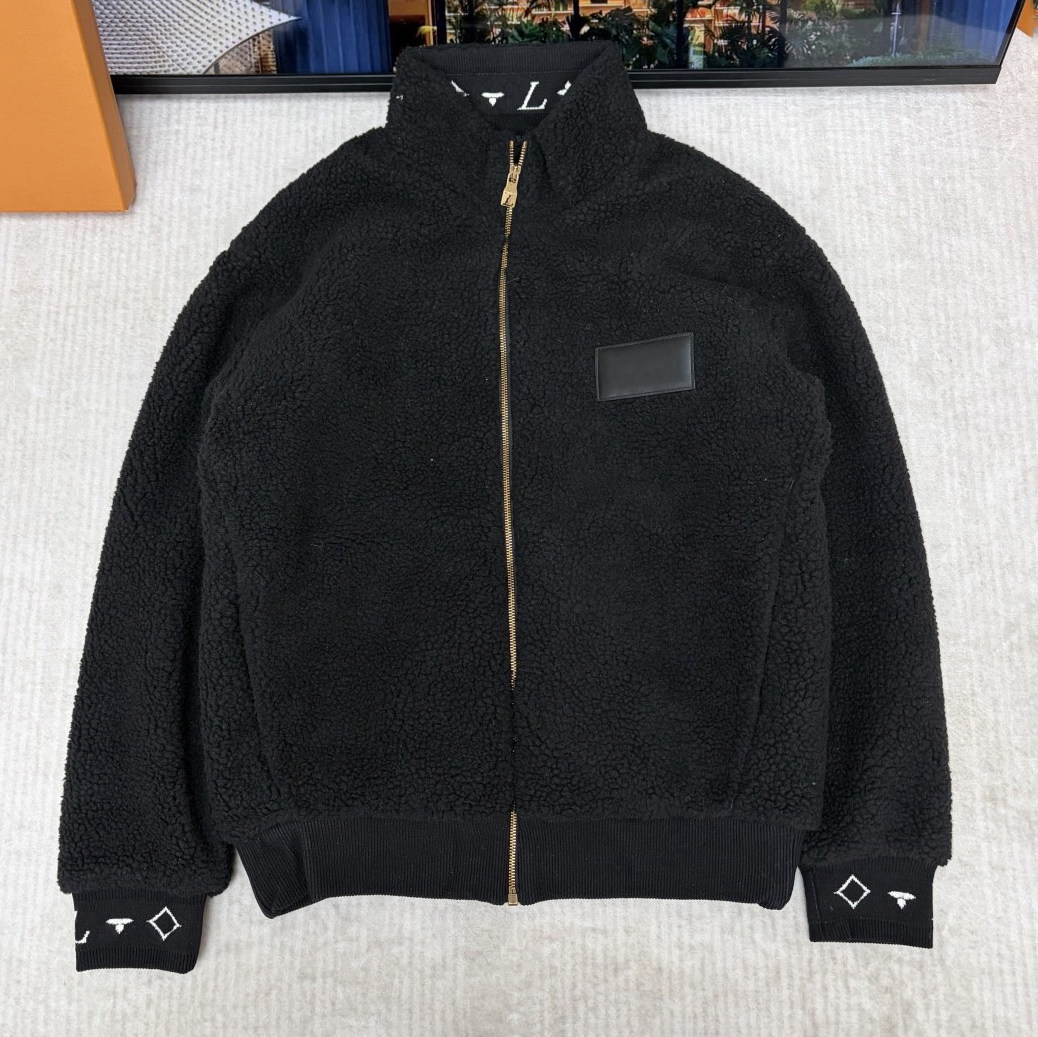 High quality designer men's jacket, men's jacket, short jacket, lamb wool stand up collar jacket, old flower jacquard cuff zipper, warm an