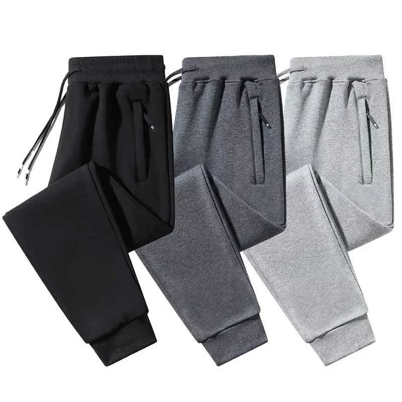 Men's Pants 2025 Male Elastic Waist Soft Warm Casual Ankle Band Zipper Pockets Trousers Men Drawstring Pants Loose Spring Fall Sweatpants H2609