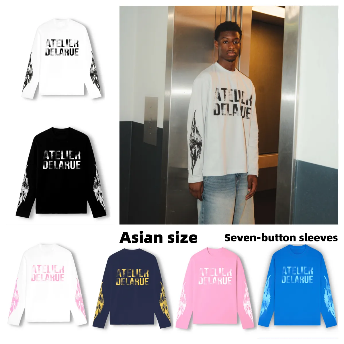 Men's T-Shirts Fashion Casual Y2K Harajuku Retro Niche Long Sleeve Flame Print Letter Flame Tops Comfortable Streetwear Hip-hop Youth Unisex Ov