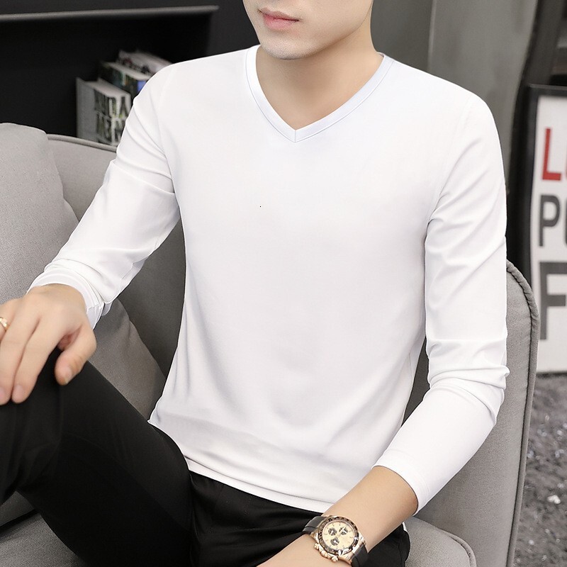 Wholesale long-sleeved T-shirts, V-neck wear, thin base layer shirts, inner for autumn, spring and autumn clothing, plus-size men's wear