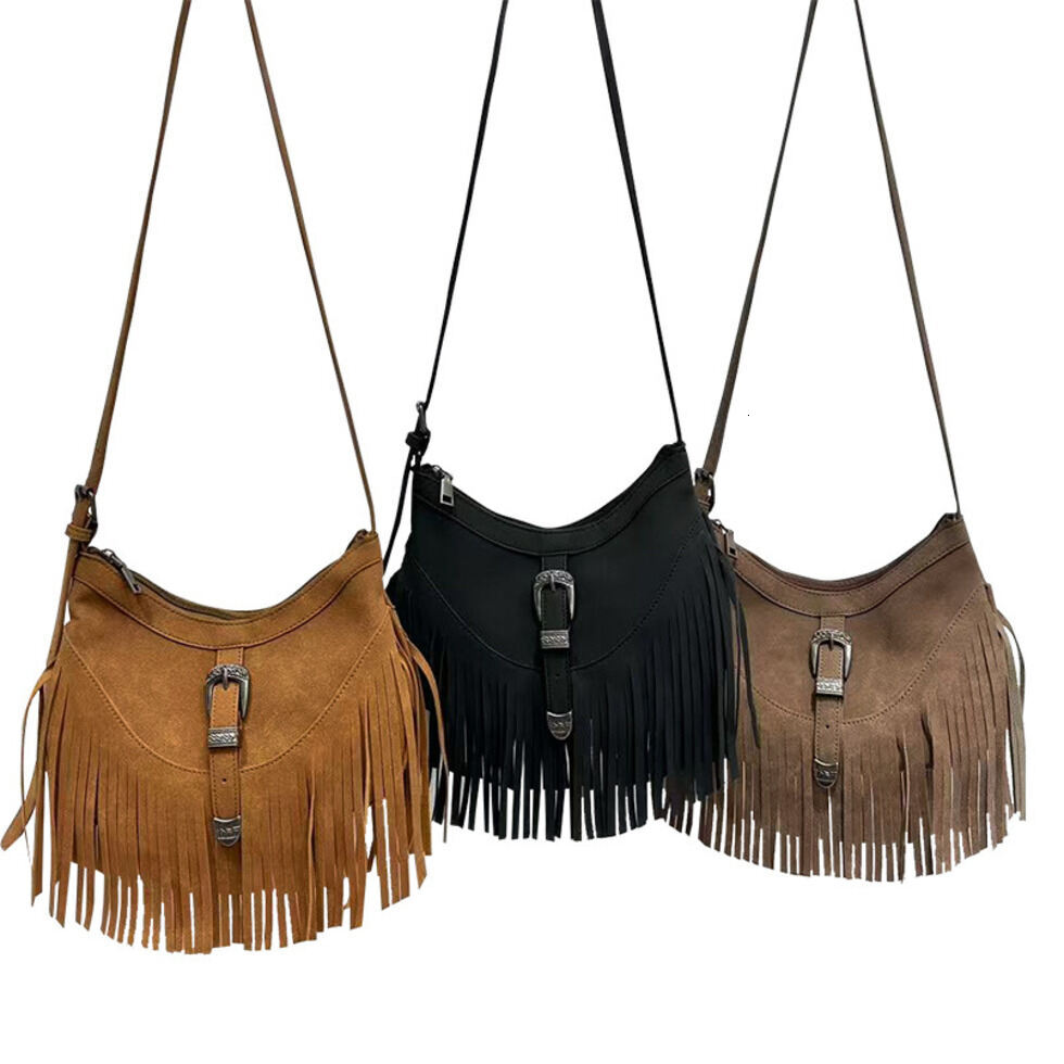 Korean-Style Casual Frosted Moon-Shaped Women's Versatile Textured Tassel Niche Trendy Shoulder And Crossbody Bag, Fashionable Underarm Bag