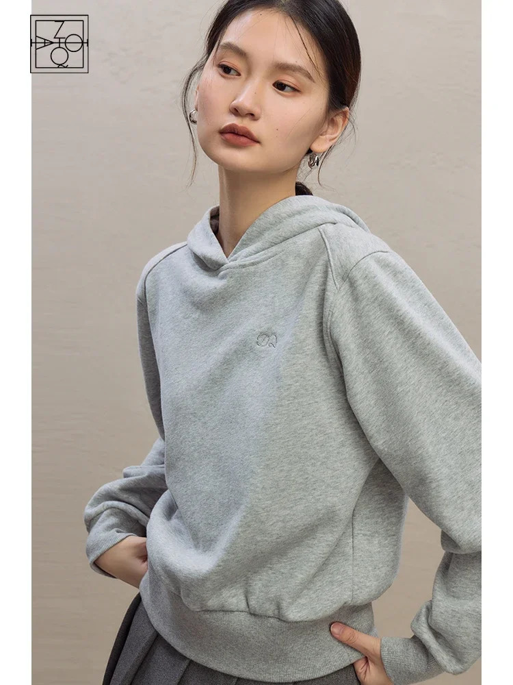 ZIQIAO Petite American Retro Plush Hooded Sweater For Womens Autumn Winter Casual Versatile Pullover Women Top 260923