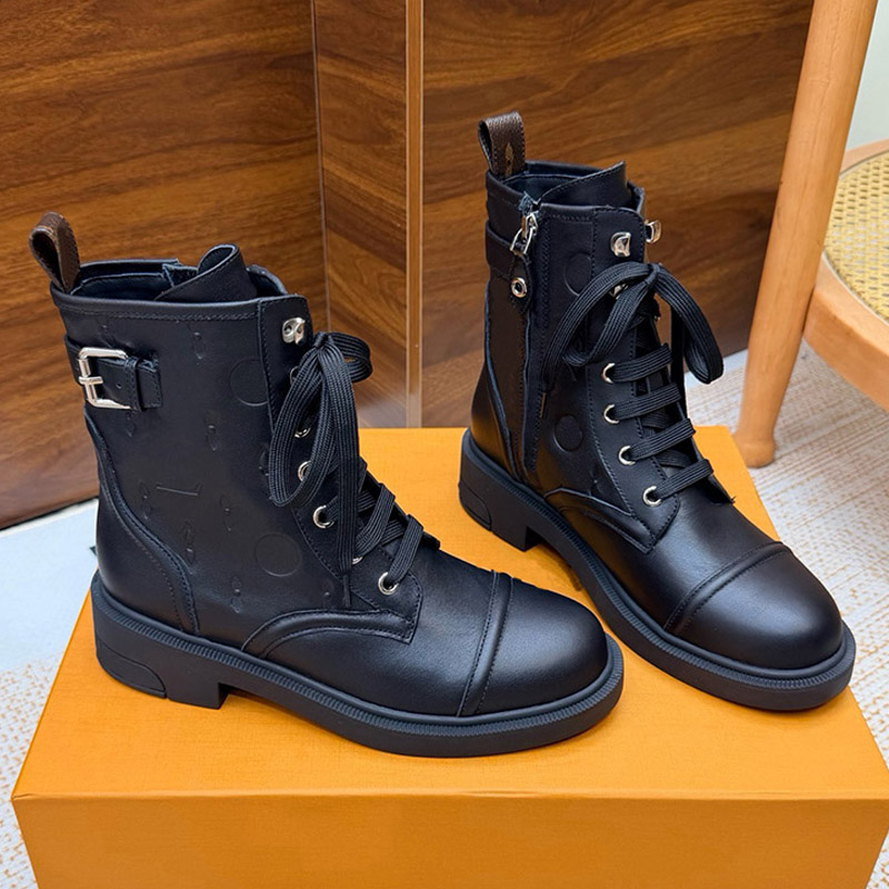 Citizen Flat Ranger Booties High Quality Anti Slip Rubber Outsole Black Printed Womens Lace Up Short Boots Fashion Commuting Inner Boots