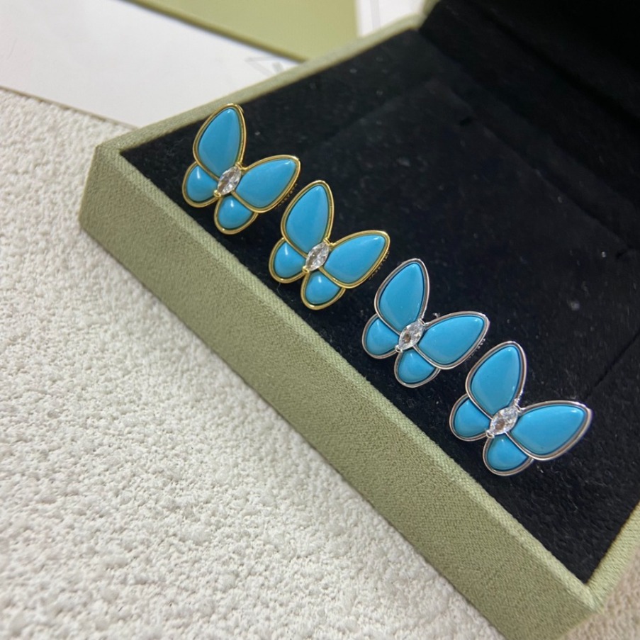 Designer Earrings Blue Enamel Butterfly Stud Gold Plated Womens Jewelry Elegant Ladies Rhinestone Center Fashion Gift Luxury Trendy Accessories Part