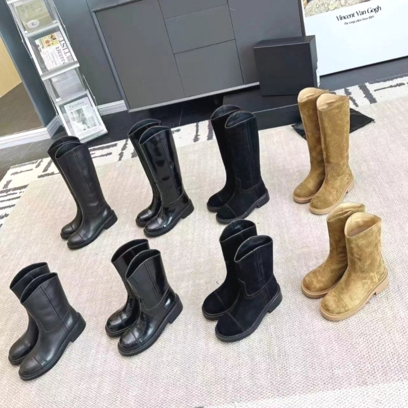 Boots Suede Ankle Boots Women Designer Boot Genuine Leather Flat Casual Booties Knee High Boots Winter Short Booties Casual Long Boots Shoes 1189