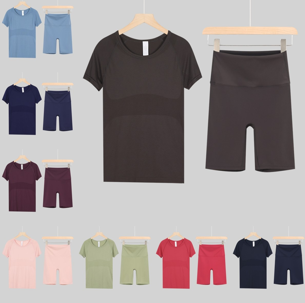 Yoga short-sleeved shirt casual versatile simple women's T-shirt with large logo print round-neck embroidered logo short-sleeved T-shirt sets