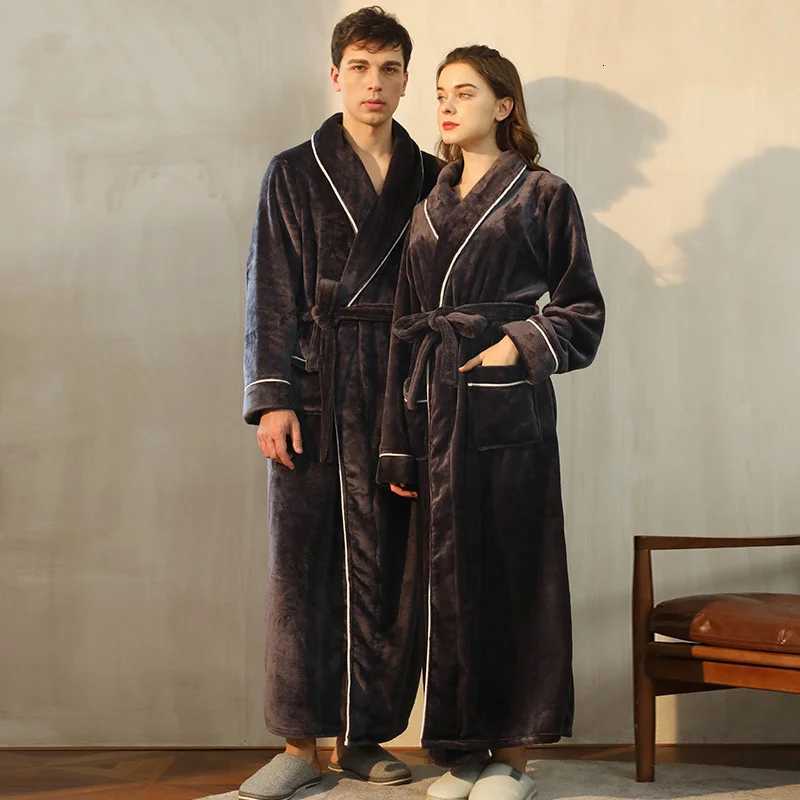 Sleep Lounge Women's 2023 New Winter Men's Pajamas Home Clothes Flannel Long Sleeve Nightgowns Bathrobe Fashion Lapel Female NightwearC260